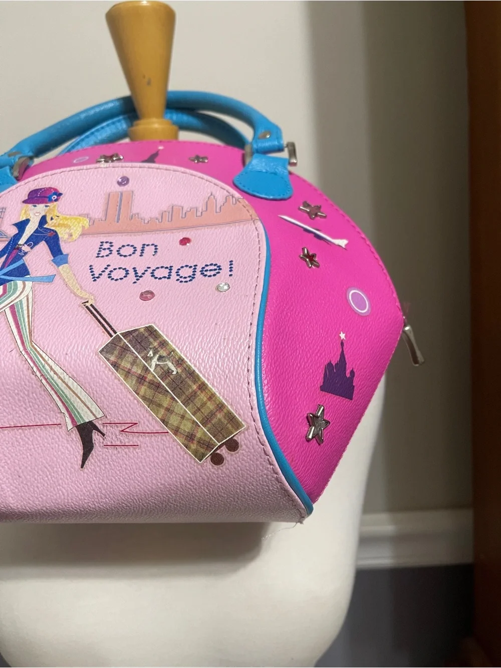 Barbie VTG Bon Voyage Pink & Blue Dome Satchel Bag